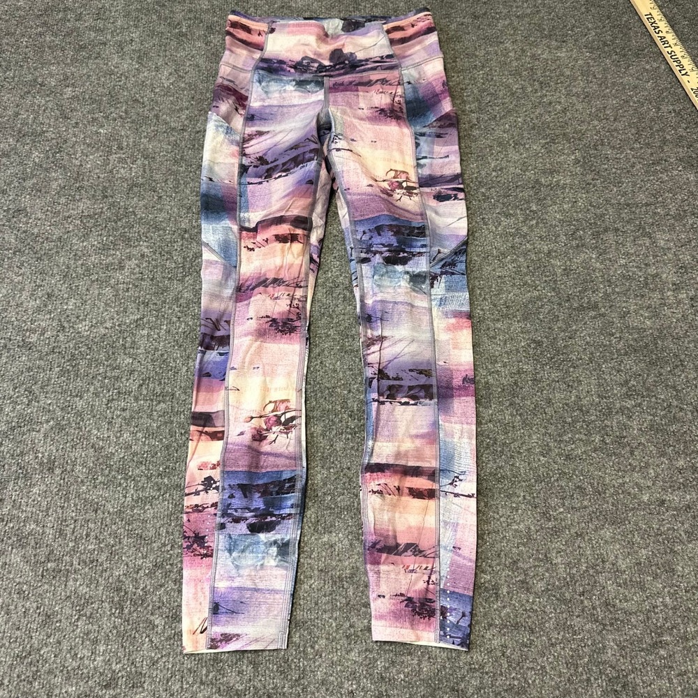 Lululemon Leggings Womens Size 4 Purple Fast and Free Abstract Print Pockets